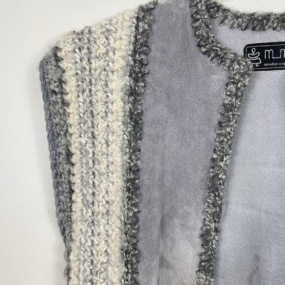 Vintage mLm Canadian Original Suede And Knit Vest Women M Gray Leather Boho Art - Picture 6 of 10